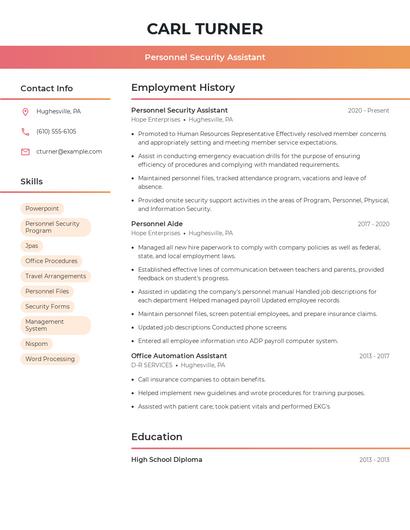 Personnel Security Assistant Resume