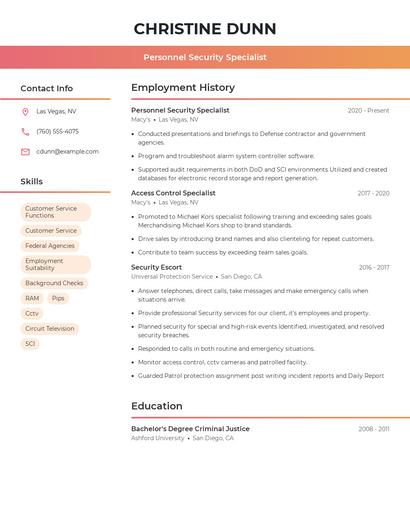 Personnel Security Specialist Resume