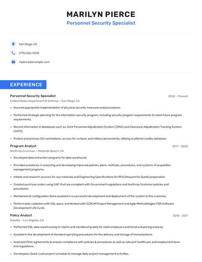Personnel Security Specialist Resume