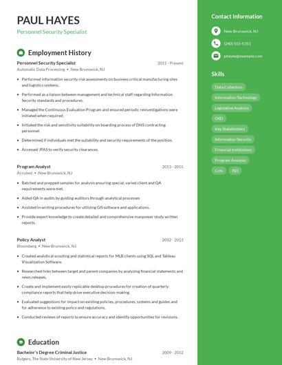 Personnel Security Specialist Resume