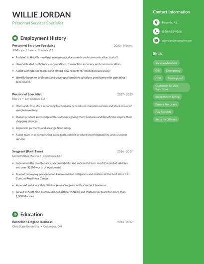 Personnel Services Specialist Resume