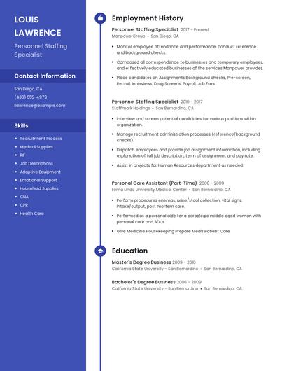 Personnel Staffing Specialist Resume