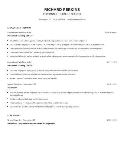 Personnel Training Officer Resume