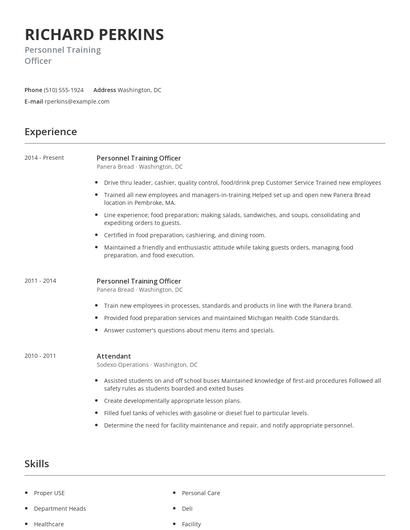 Personnel Training Officer Resume
