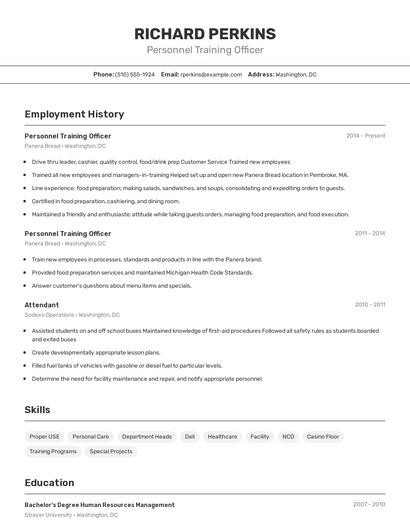 Personnel Training Officer Resume