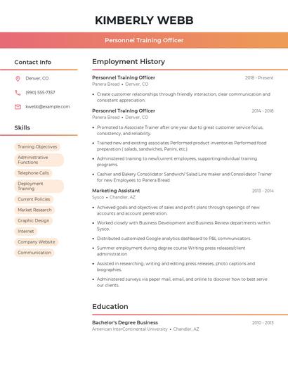 Personnel Training Officer Resume