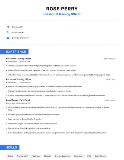 Personnel Training Officer Resume