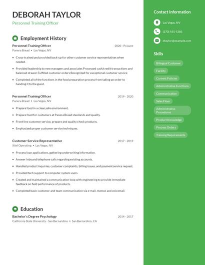 Personnel Training Officer Resume