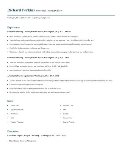 Personnel Training Officer Resume