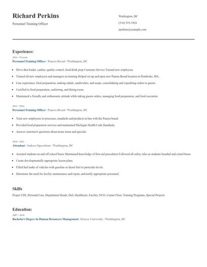 Personnel Training Officer Resume