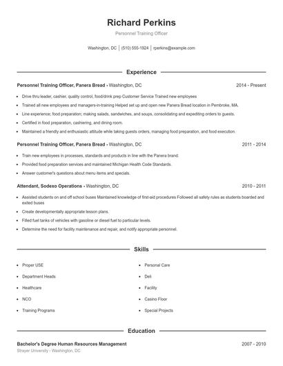 Personnel Training Officer Resume