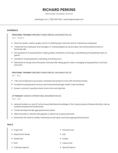 Personnel Training Officer Resume