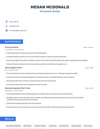 Personnel Worker Resume