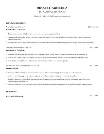 Pest Control Technician Resume