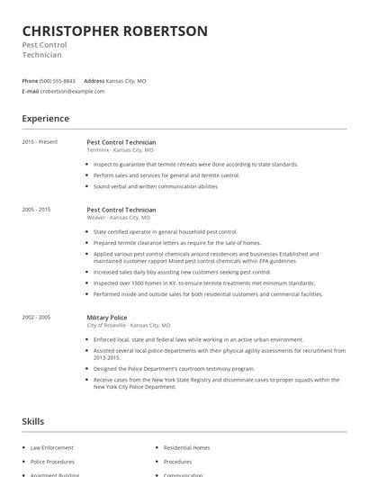 Pest Control Technician Resume