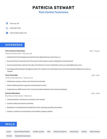 Pest Control Technician Resume