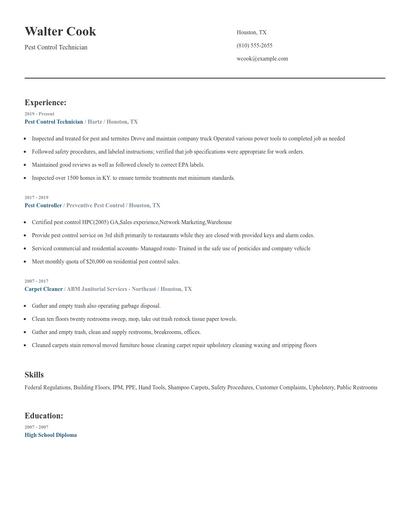 Pest Control Technician Resume