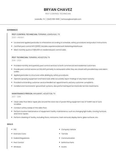 Pest Control Technician Resume