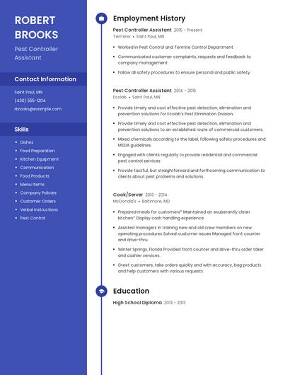 Pest Controller Assistant Resume