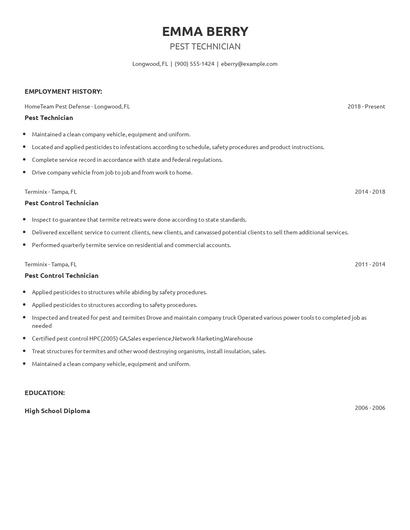 Pest Technician Resume