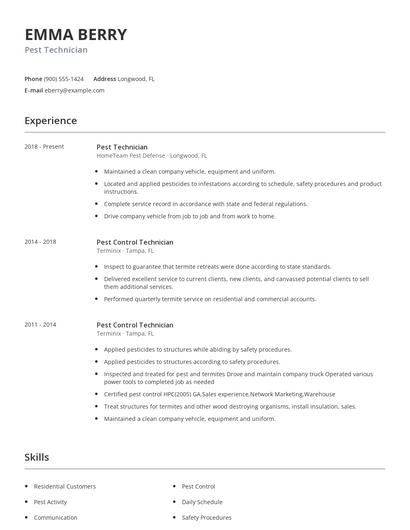 Pest Technician Resume