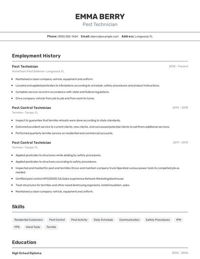 Pest Technician Resume
