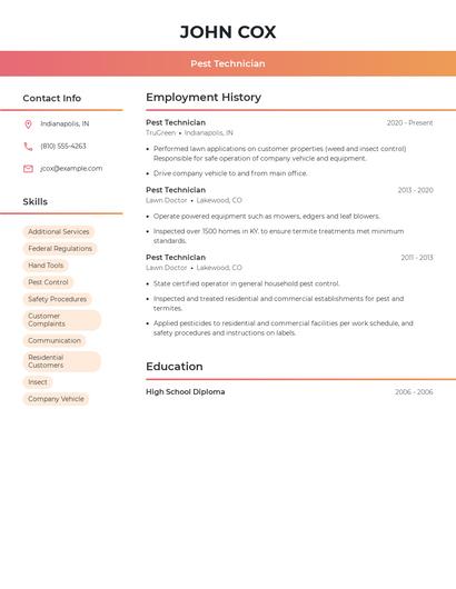 Pest Technician Resume