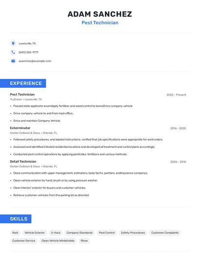 Pest Technician Resume