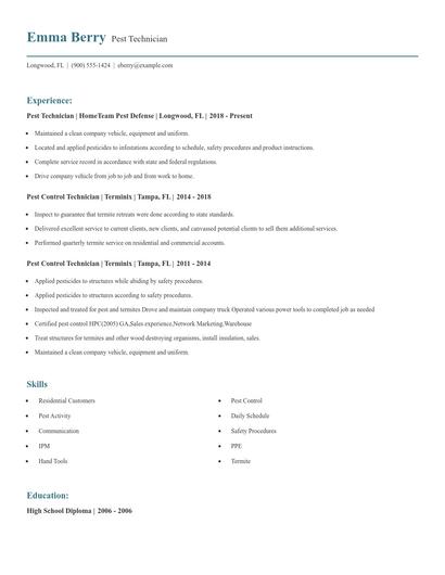Pest Technician Resume