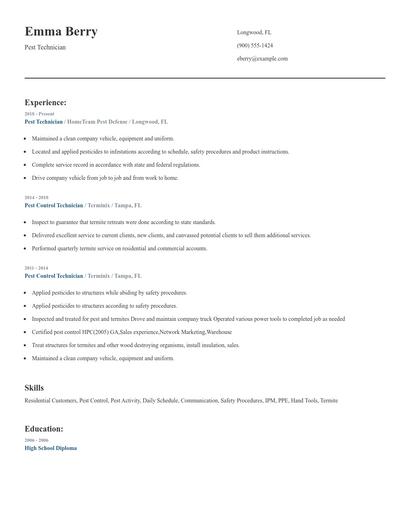 Pest Technician Resume