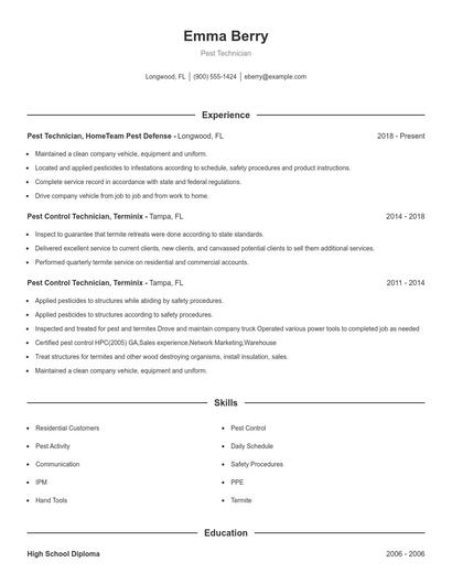 Pest Technician Resume