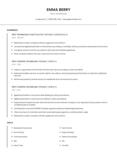Pest Technician Resume
