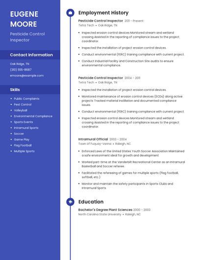 Pesticide Control Inspector Resume