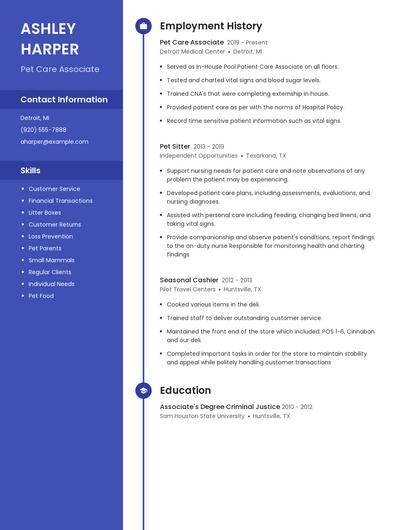 Pet Care Associate Resume