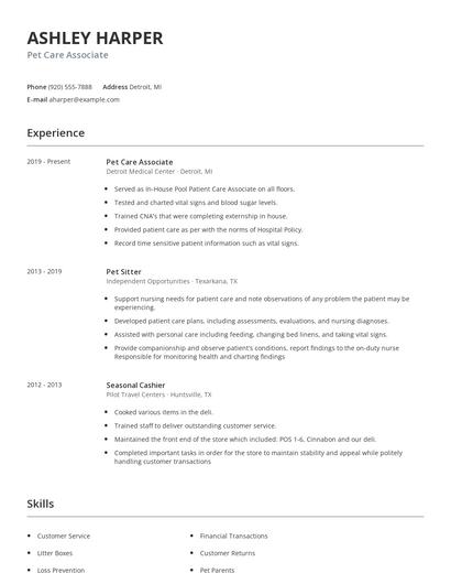 Pet Care Associate Resume