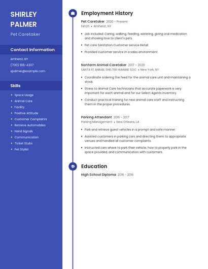 Pet Caretaker Resume