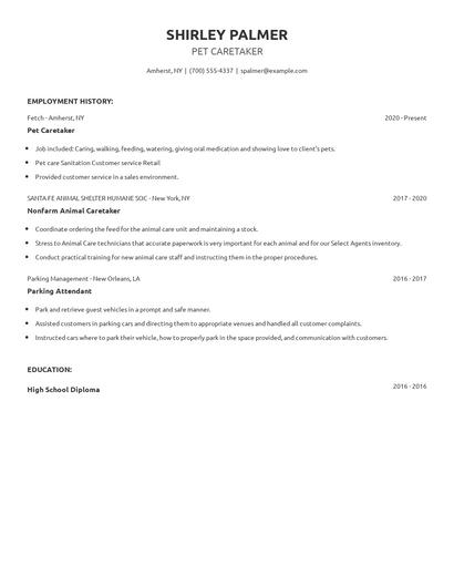 Pet Caretaker Resume