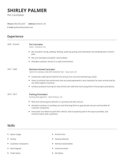 Pet Caretaker Resume