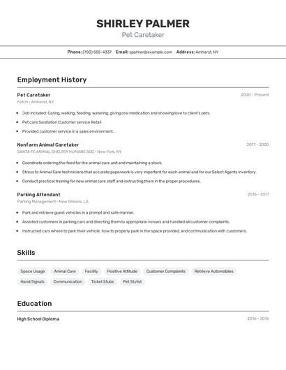 Pet Caretaker Resume