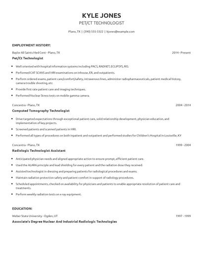 Pet/Ct Technologist Resume