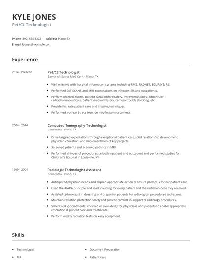 Pet/Ct Technologist Resume