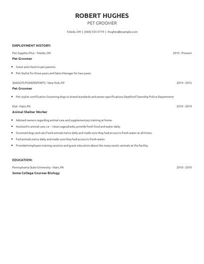 Pet Groomer Resume
