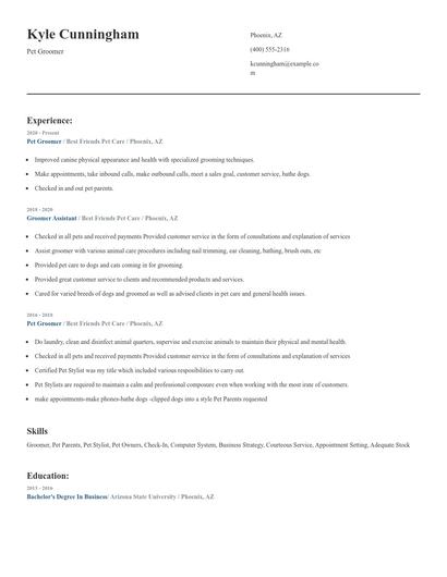 Pet Groomer Resume
