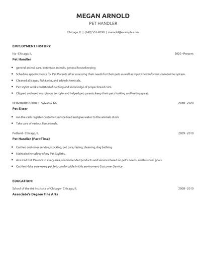 Pet Handler Resume