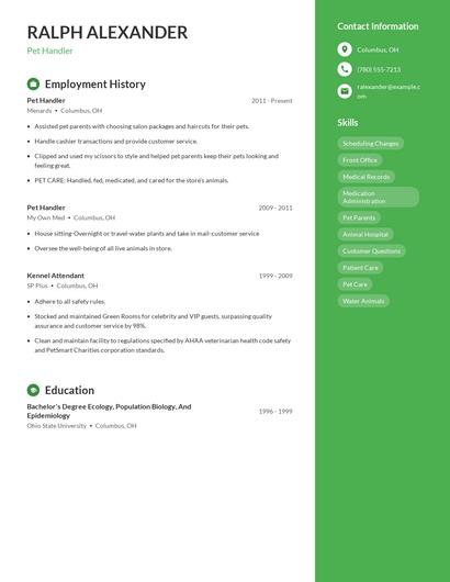 Pet Handler Resume
