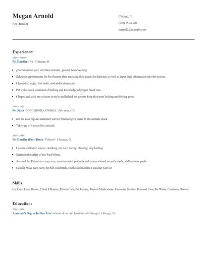 Pet Handler Resume