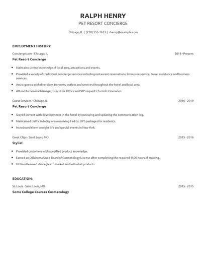Pet Resort Concierge Resume