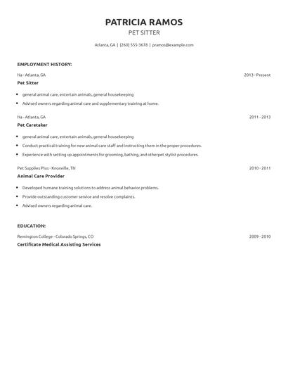 Pet Sitter Resume
