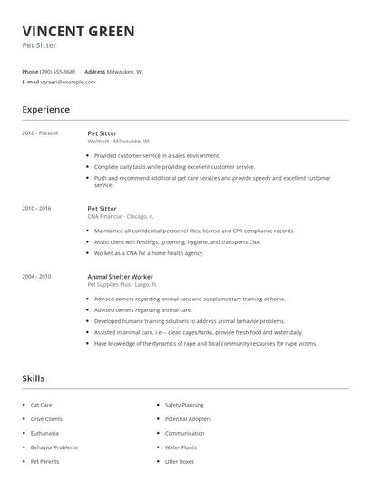 Pet Sitter Resume