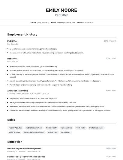 Pet Sitter Resume
